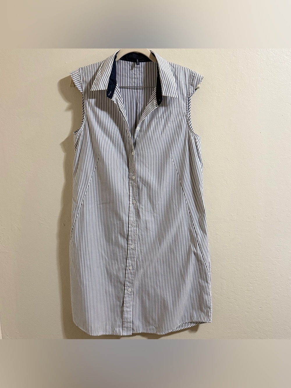 Jil Sander Striped Sleeveless Shirt Dress Cotton Poplin Pinstripe Blue White 34